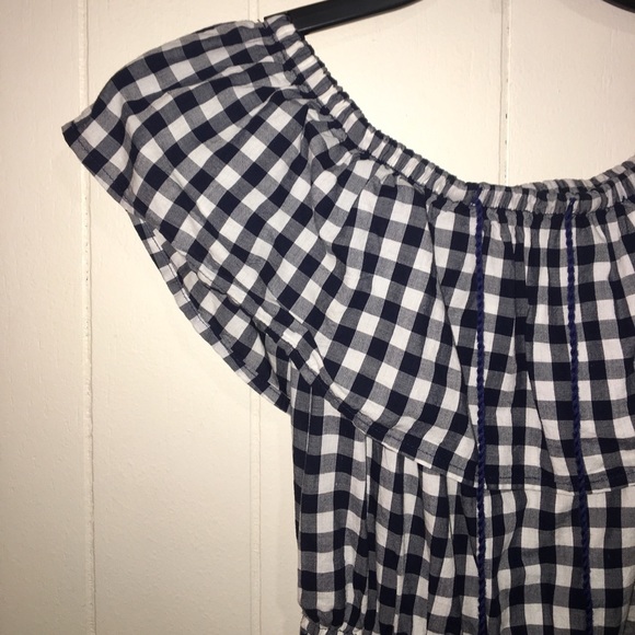 Authentic American Heritage |  Blue & White Gingham Flowy Off Shoulder Dress XS - Picture 3 of 8